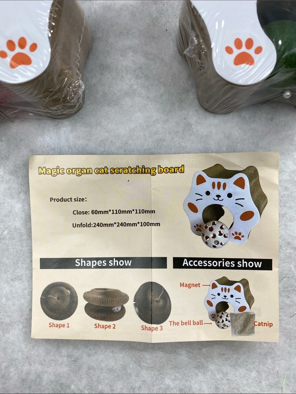 Cute Cat scratching board Set - White with Orange Accents